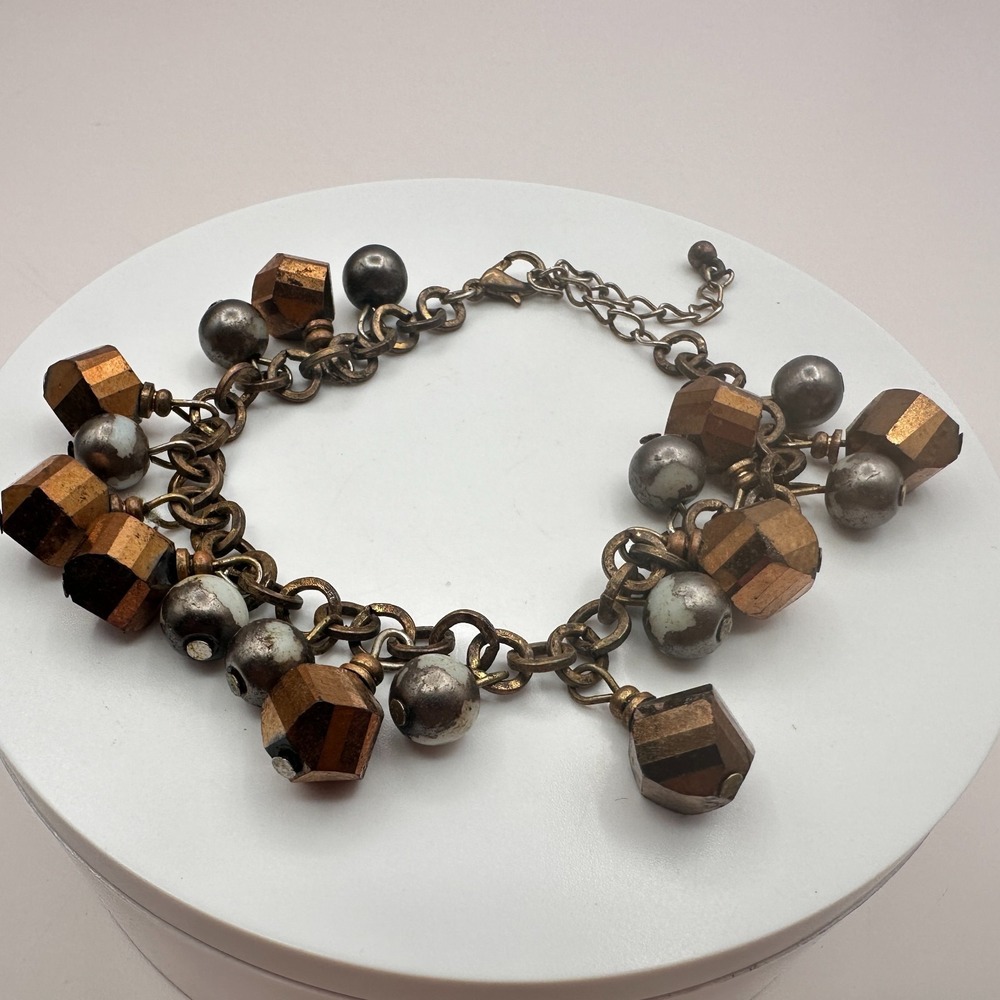 Vintage Y2K Rusti Brown Chunky Beaded Charm Bracelet Women's Jewelry 90s